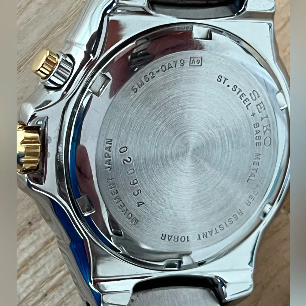 Seiko Kinetic Blue Dial Automatic Rare Men’s Watch Two-Tone Bracelet Date Window